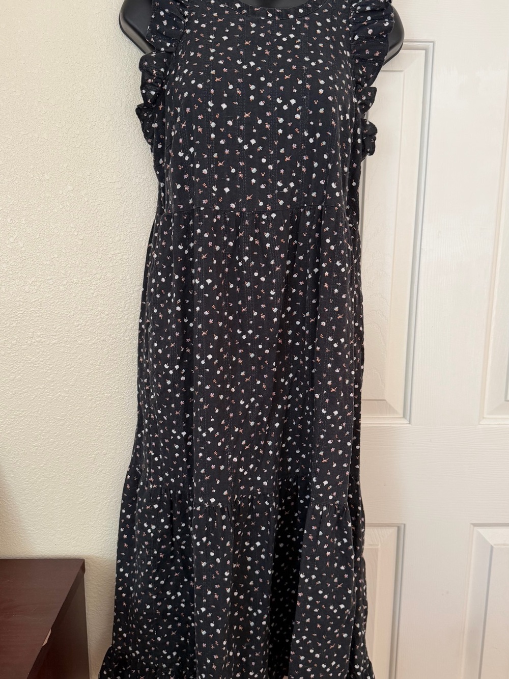 Universal Thread Black Maxi Dress with Small Floral Print